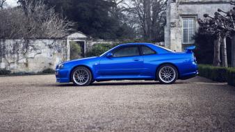 Nissan skyline gt-r blue cars parking r34