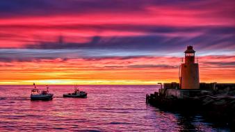 Sunset lighthouses seascape sea wallpaper