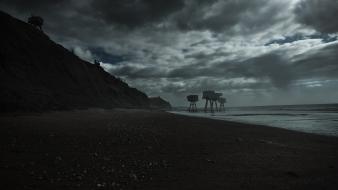 Landscapes coast dark shivering sands sea beach inetgrafx wallpaper