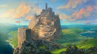 Noah bradley artwork castles cities coast wallpaper