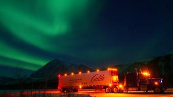 Lights aurora borealis trucks wallpaper