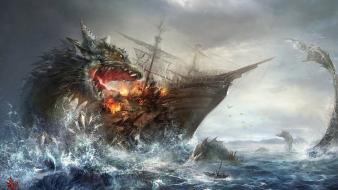 Monsters ships artwork wallpaper