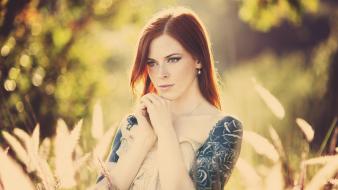 Tattoos women redheads faces pale skin wallpaper