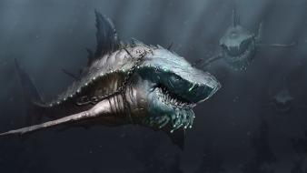 Animals fantasy art sharks water wallpaper