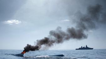 Atalanta vessel warships burning trail marine sea wallpaper