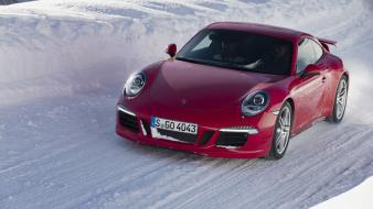 Ice snow red cars driving porsche 911 wallpaper