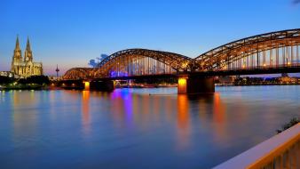 Cityscapes shore bridges cologne wallpaper