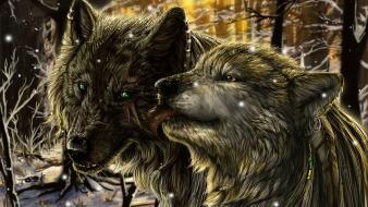Animals artwork fantasy art love wolves wallpaper