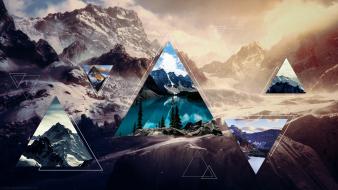 Digital art geometry landscapes mist mountains wallpaper