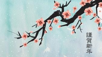 Japanese artwork cherry blossoms wallpaper