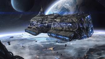 Outer space planets sci-fi spaceships