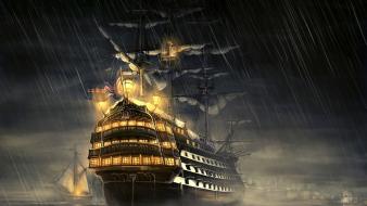 Artwork flags lights rain sail ship wallpaper