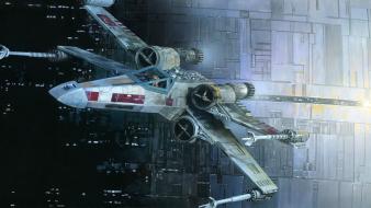 Death star wars x-wing artwork digital art wallpaper