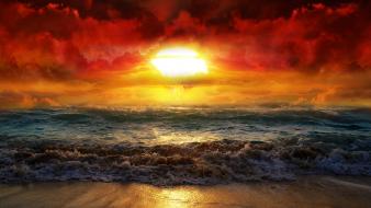 Red clouds sea sunrise sunset wallpaper