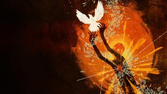 August burns red abstract artwork doves hearts wallpaper