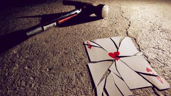Broken heart cards hammer playing shattered wallpaper