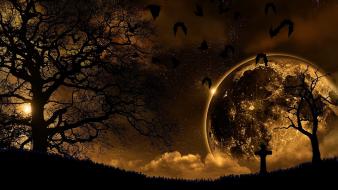 Moon abstract bats graveyards night wallpaper