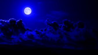 Moon blue clouds glow night wallpaper