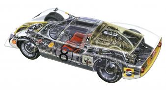 Porsche cutaway drawings engine gears racing cars