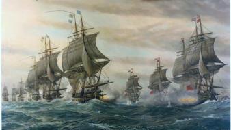 British battles ocean paintings sail ship wallpaper