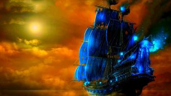 Fantasy art night pirate ship wallpaper