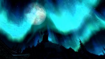 Scrolls v: skyrim aurora borealis nights ruins wallpaper