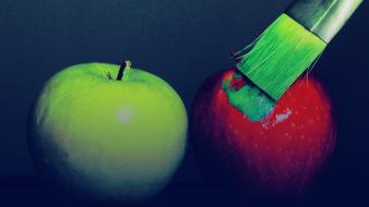 Apples fruits paint brushes wallpaper