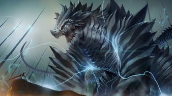 Artwork battles demons dragons lightning wallpaper