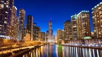 Chicago cities cityscapes night rivers wallpaper