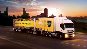 Iveco road train sunset trucks wallpaper