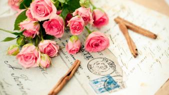 Bouquet flowers letters pink roses wallpaper