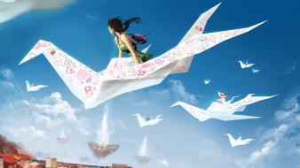 Clouds paper plane skyscapes wallpaper