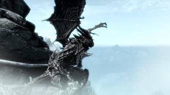 Mountains dragons argonian the elder scrolls v: skyrim wallpaper