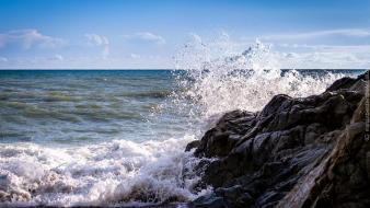 Ocean nature rocks splashes sea wallpaper