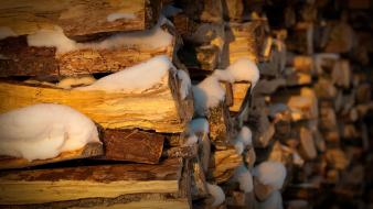 Snow wood logs wallpaper