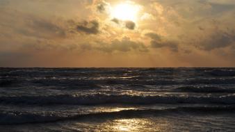 Sunset clouds waves lithuania juodkrante baltic sea shorelines wallpaper