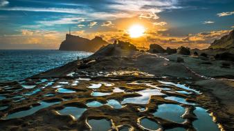 Coast landscapes rocks sea sunset wallpaper