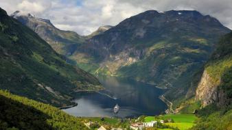 Geiranger norway buildings cities clouds wallpaper