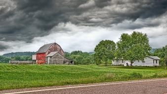 Wisconsin barn clouds farms fields wallpaper