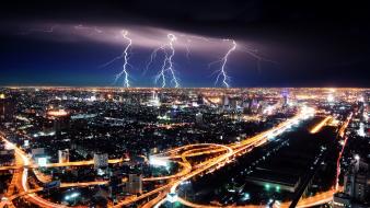 Cities lightning lights night storm wallpaper
