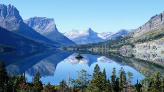 Glacier national park blue skies forests isle lakes wallpaper