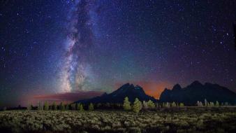 Milky way horizon night stars wallpaper