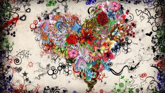 Digital art flowers hearts wallpaper
