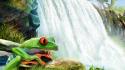 Paintings multicolor plants frogs waterfalls amphibians tree wallpaper