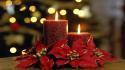 Christmas candles holidays poinsettia red wallpaper