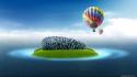 Digital art hot air balloons islands sea wallpaper