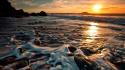 Foam long exposure rocks sea sunset wallpaper