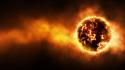 Fire fireball glow outer space planets wallpaper