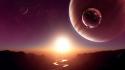 Canyon outer space planets rivers sunset wallpaper
