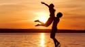Couple love nature silhouettes sunset wallpaper